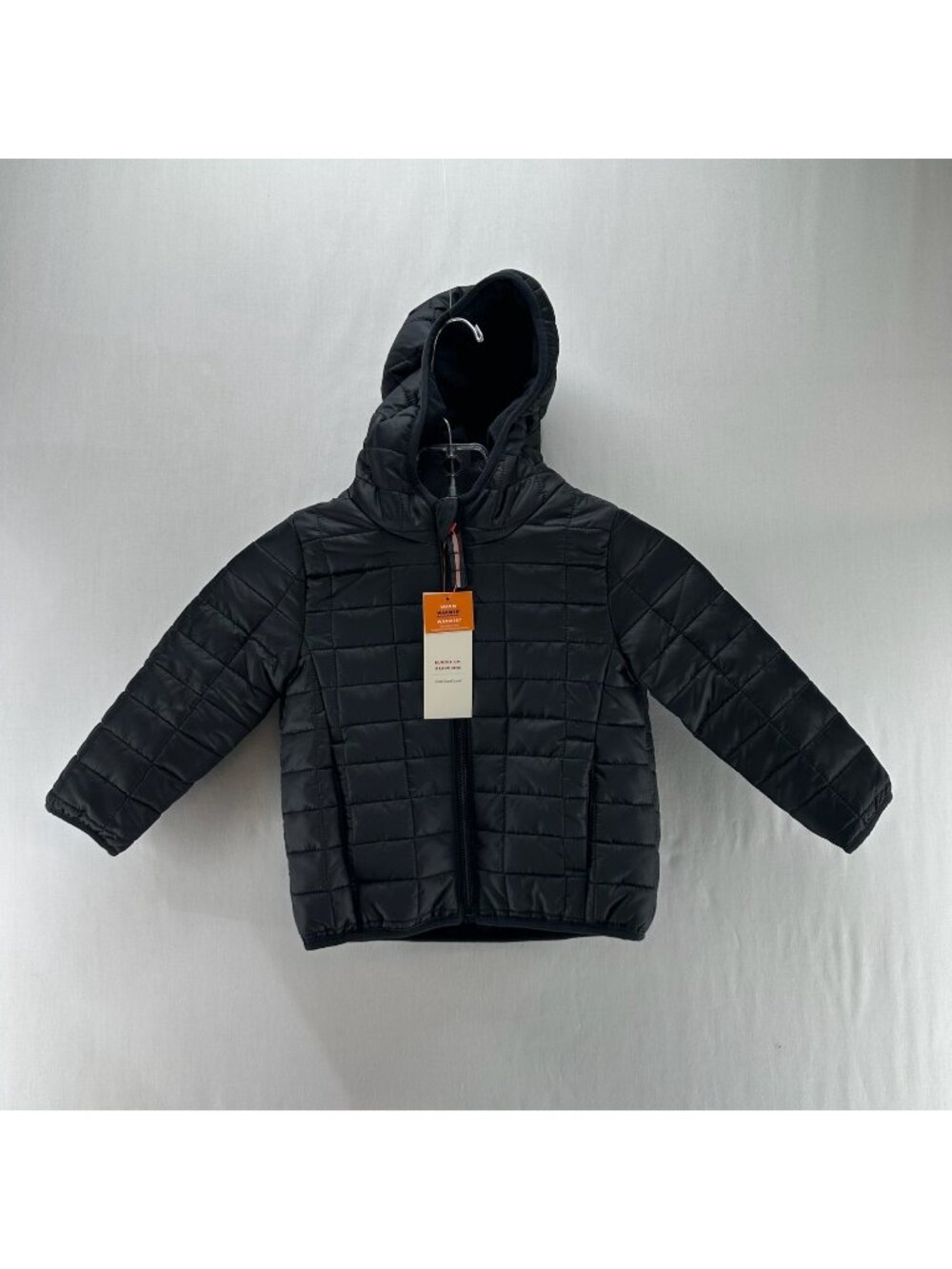Cat & Jack Hooded Puffer Jacket Kids Boys 2T Fleece Lined Coat Warm Zip Up Black